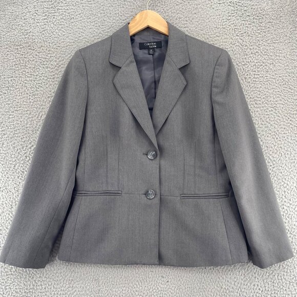 Le Suit Blazer Womens 12 Gray Button Up Notch Lapel Pockets Office Career Work - Picture 1 of 9